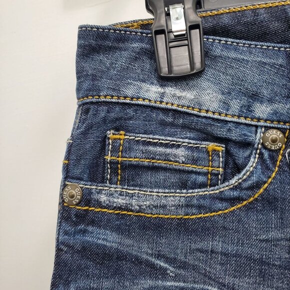 GUESS Women's Daredevil Bootcut Dark Wash Distressed Ripped Denim Jeans Size 27 - Picture 3 of 9